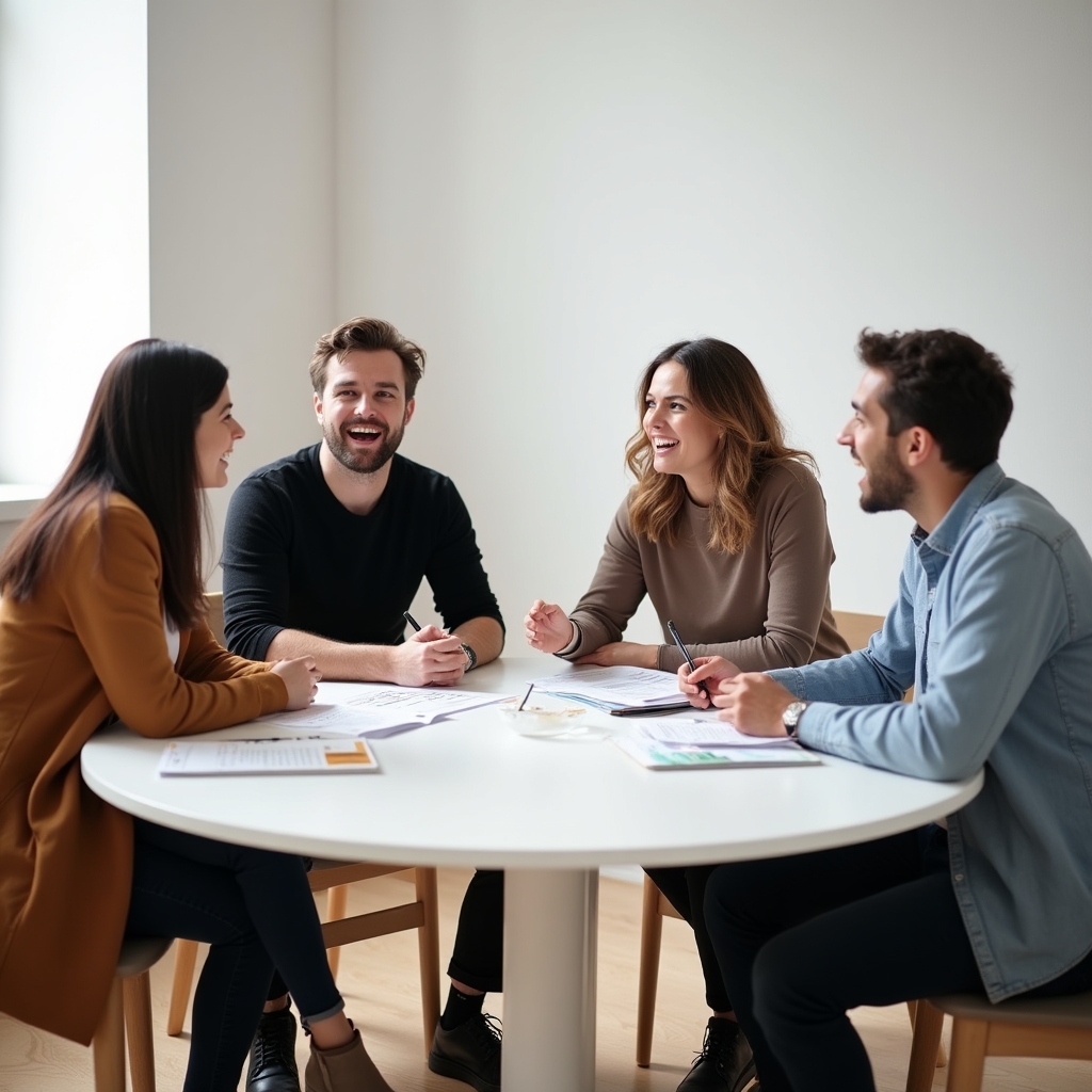 Grup de antreprenori în discuție despre strategii